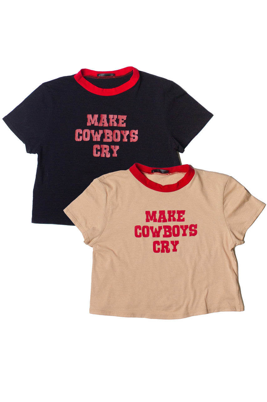 Make Cowboys Cry Crop Ringer Tee