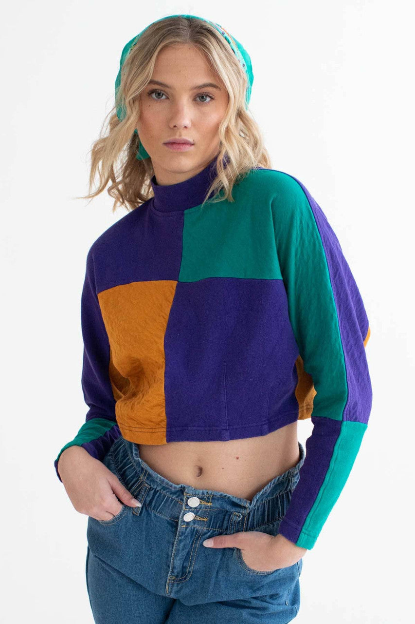 Mardi Gras Color Block Cropped Sweatshirt