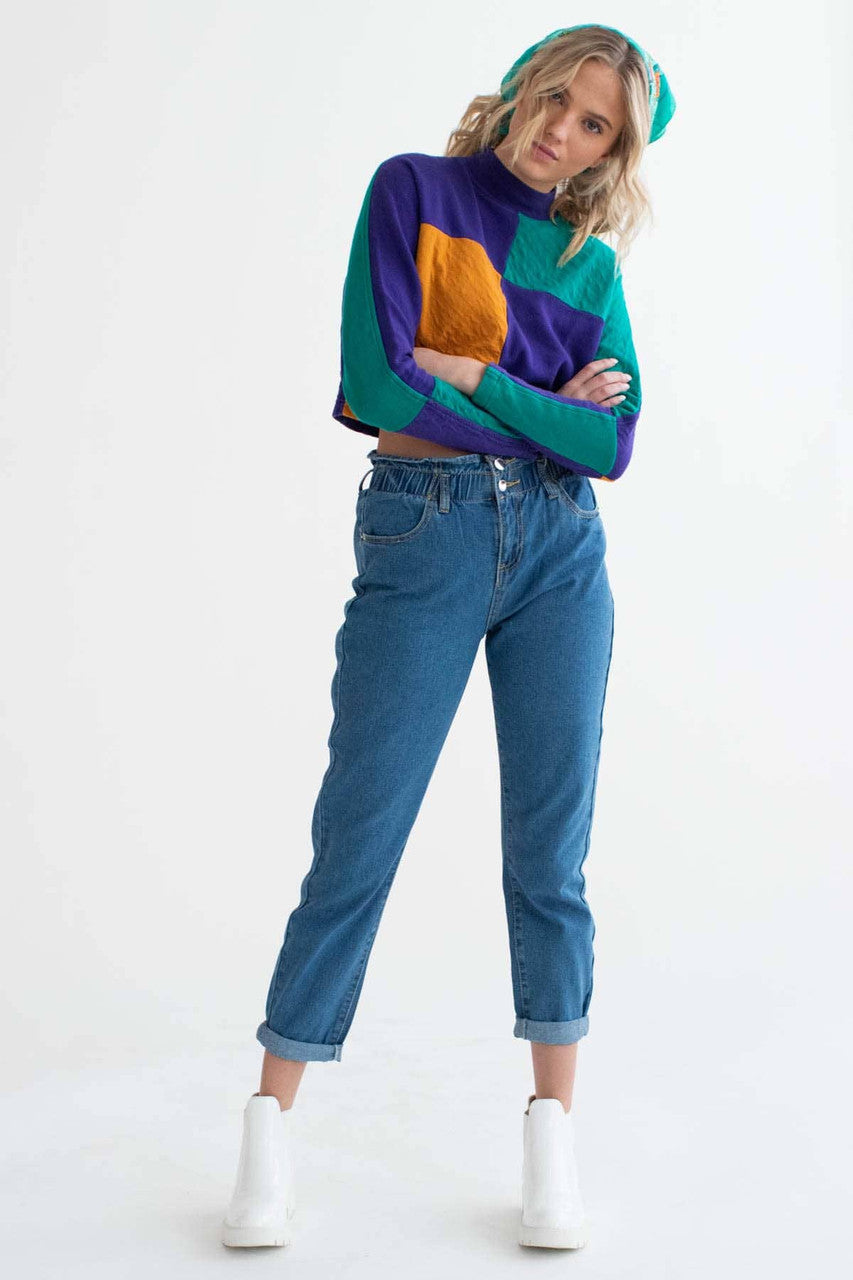 Mardi Gras Color Block Cropped Sweatshirt