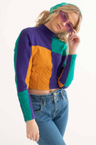 Mardi Gras Color Block Cropped Sweatshirt