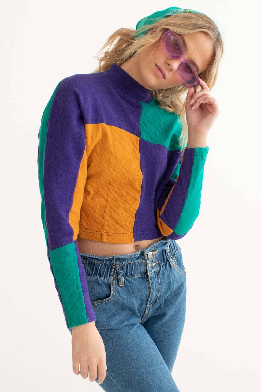 Mardi Gras Color Block Cropped Sweatshirt