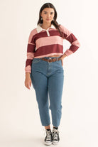 Maroon Cropped Rugby Polo