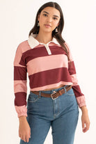 Maroon Cropped Rugby Polo