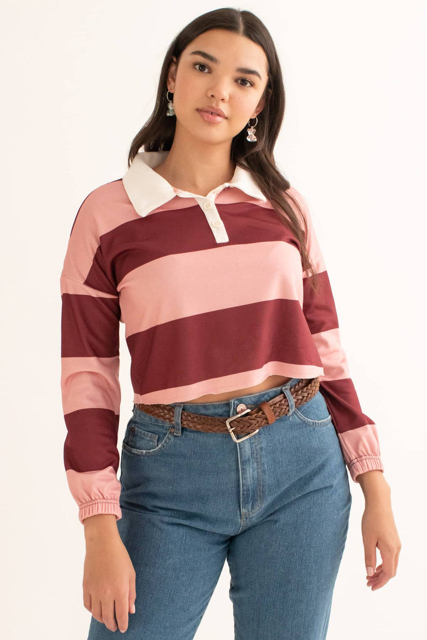 Maroon Cropped Rugby Polo