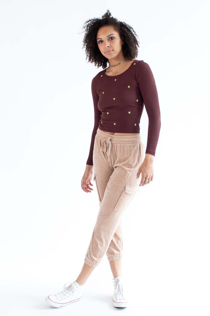 Maroon Smily Embroidered Seamless