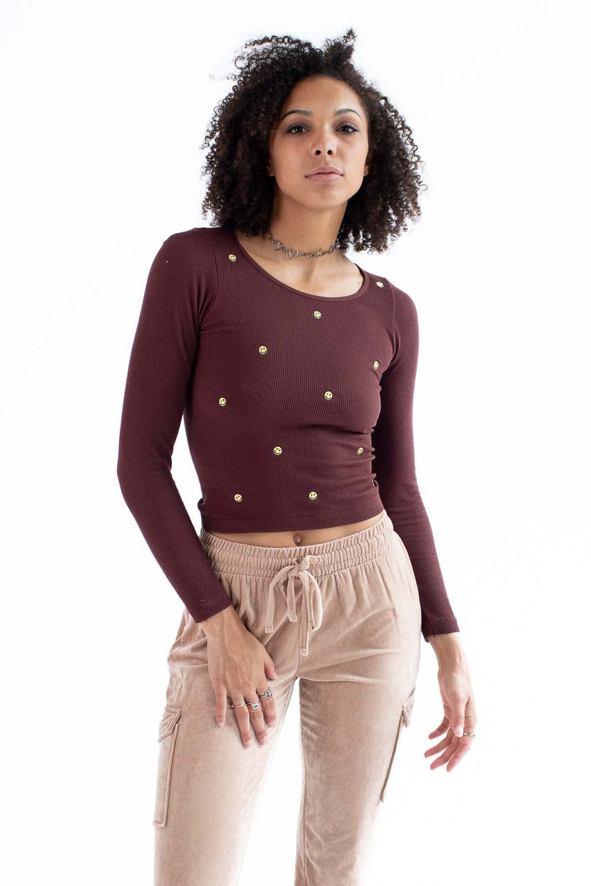 Maroon Smily Embroidered Seamless