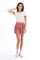 Marsala Crushed Velvet Shorts
