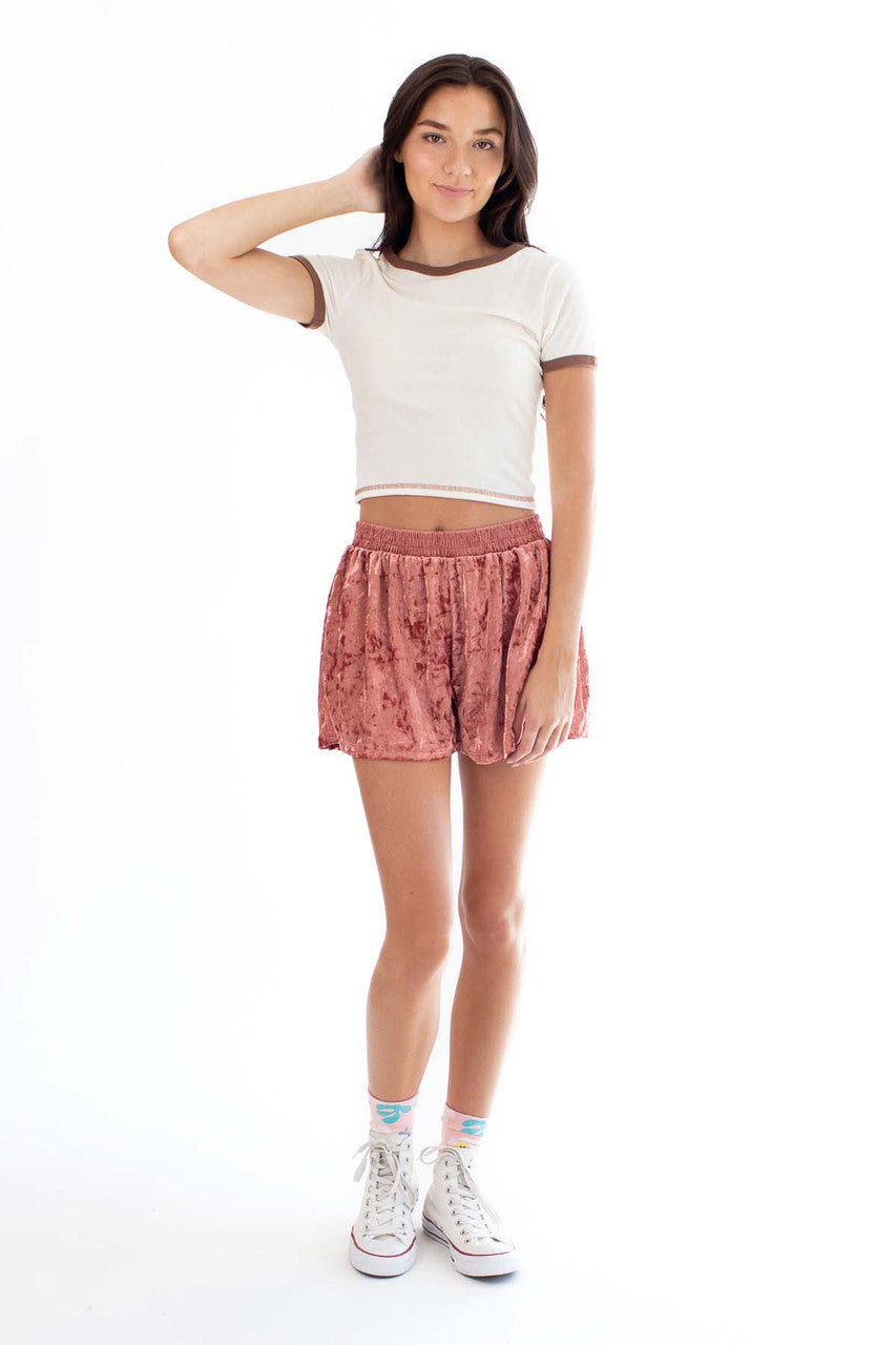 Marsala Crushed Velvet Shorts