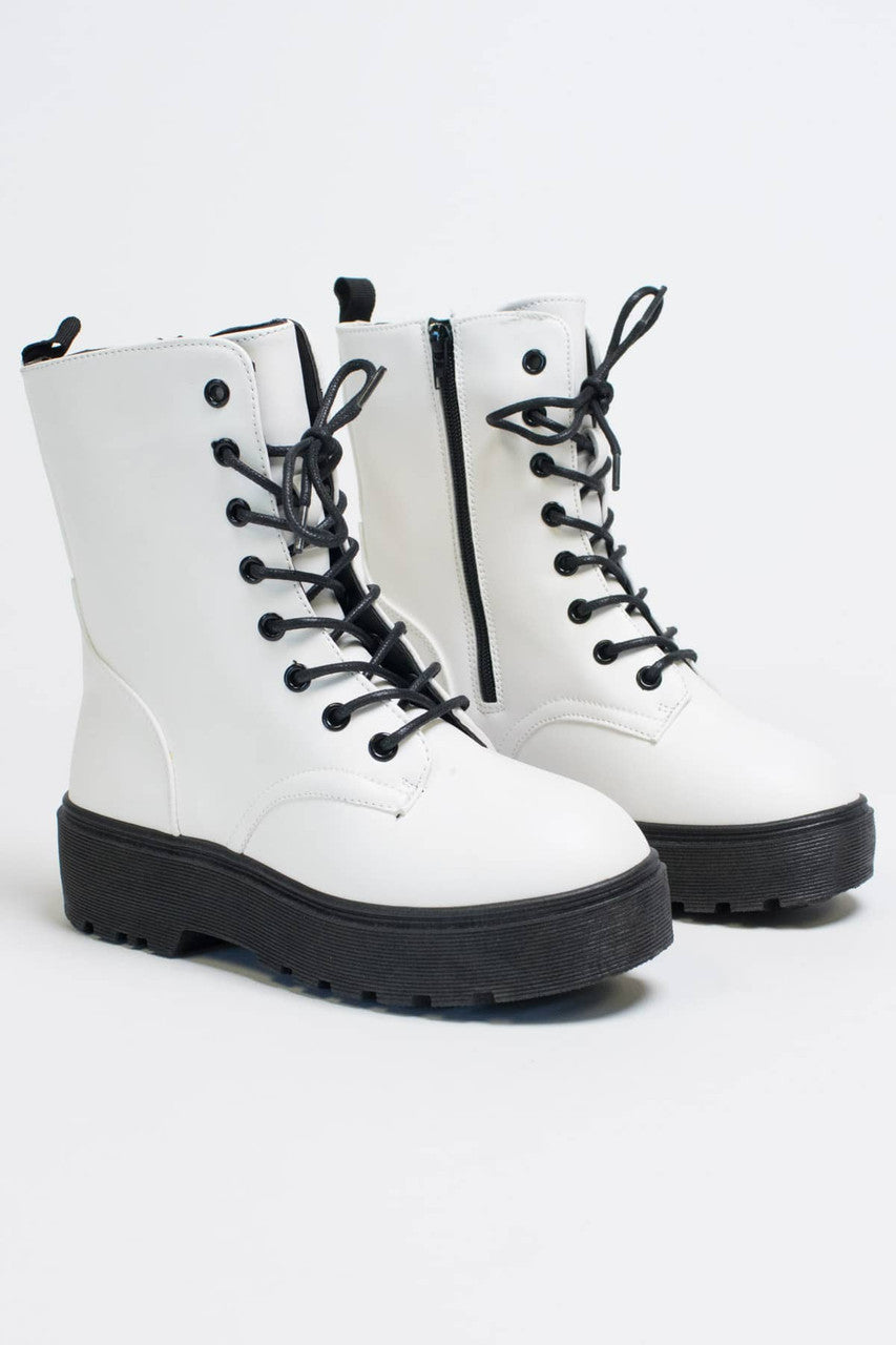 White Matte Platform Boots