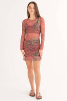 Mauve Dragon Mesh Long Sleeve Mini Dress