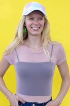 Mauve Mesh Crew Neck Bodysuit