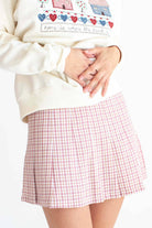 Mauve Plaid Hidden Short Pleated Skirt