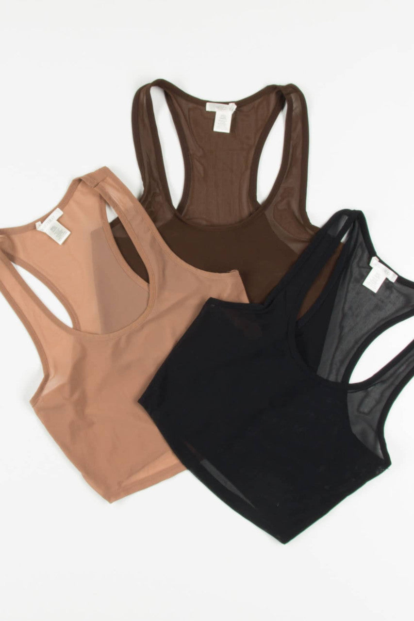 Brown Mesh Cropped Tank