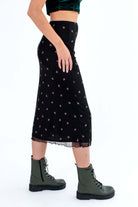 Mesh Lined Floral Midi Skirt