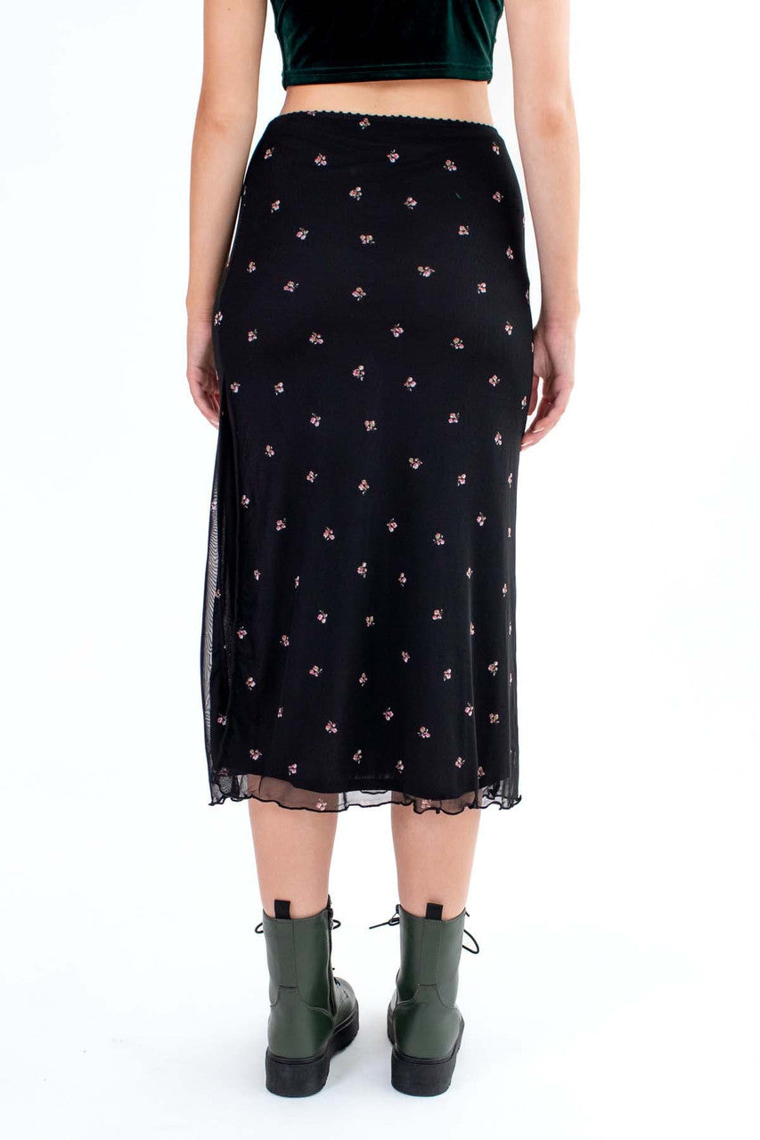 Mesh Lined Floral Midi Skirt