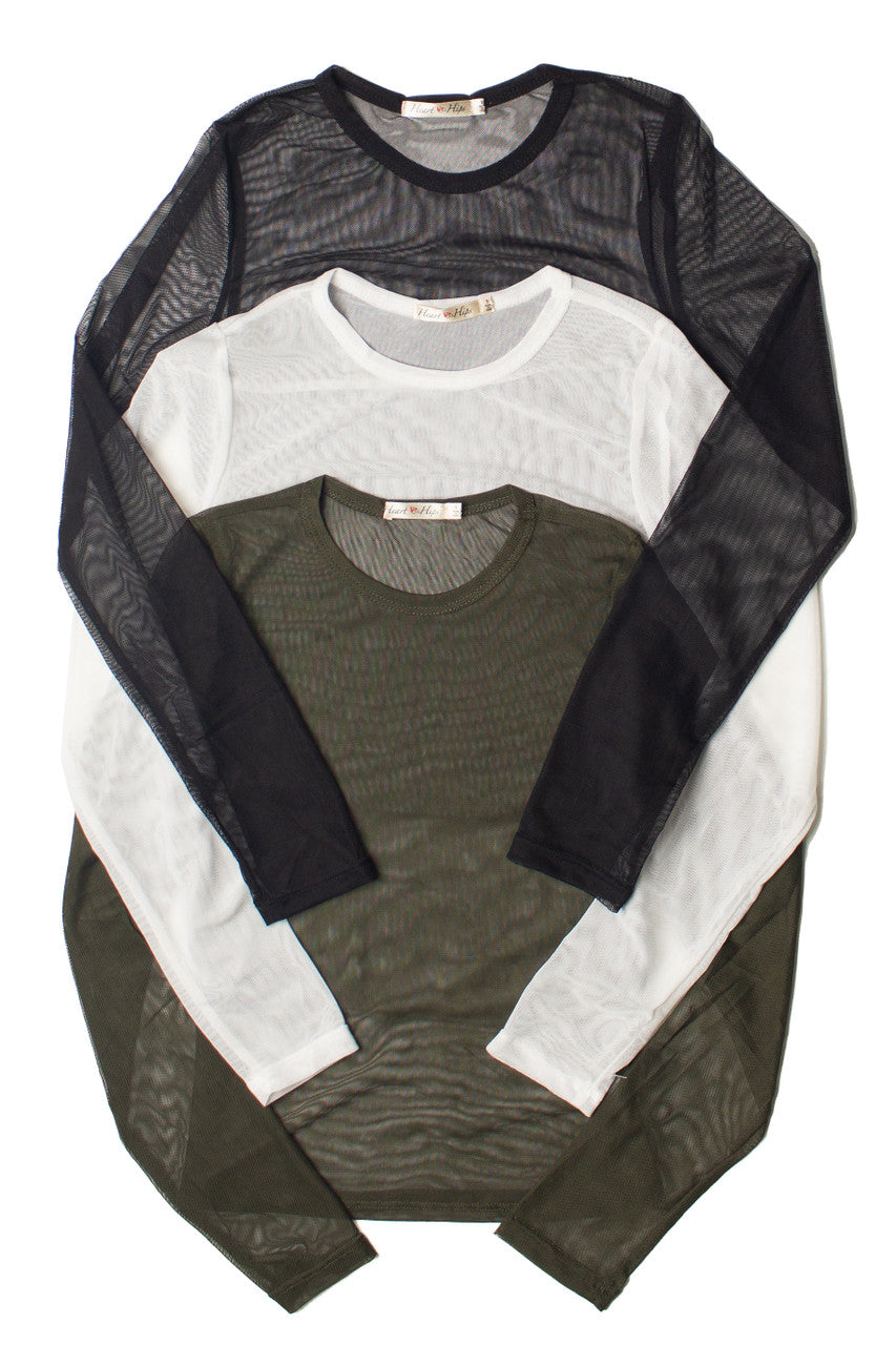 Mesh Crew Neck Long Sleeve Top