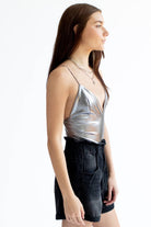 Metallic Gunmetal Cami Bodysuit
