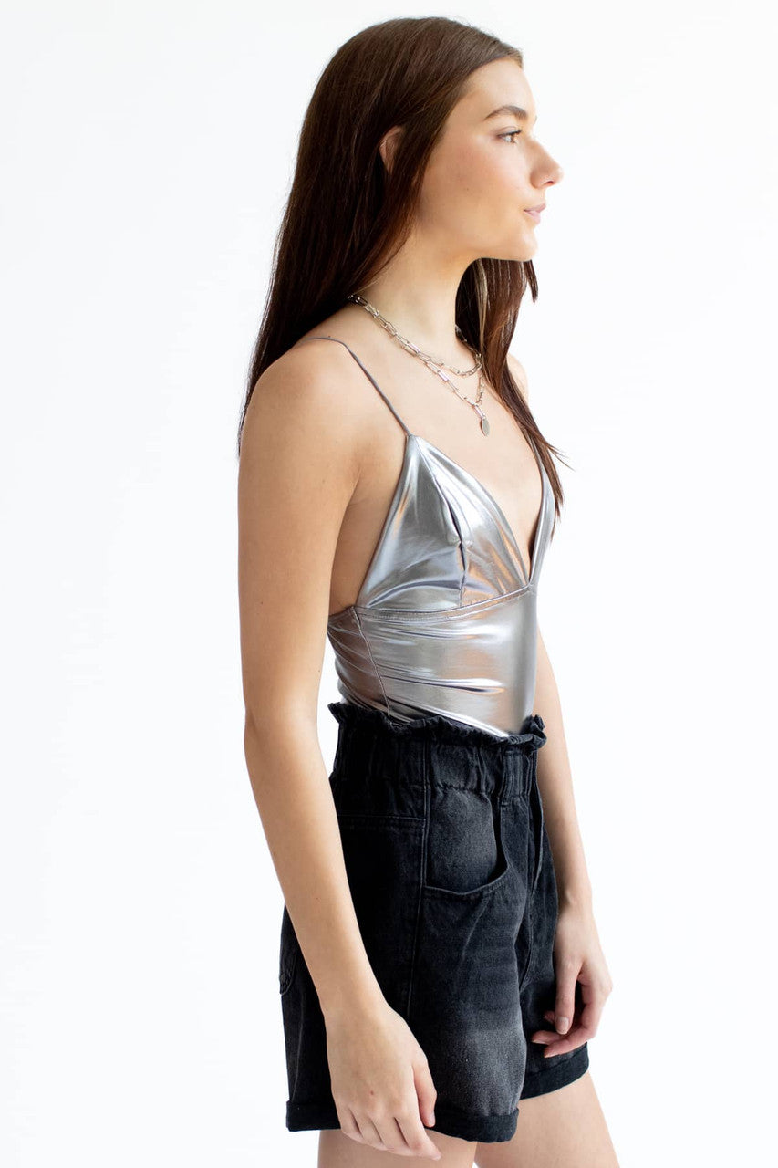 Metallic Gunmetal Cami Bodysuit
