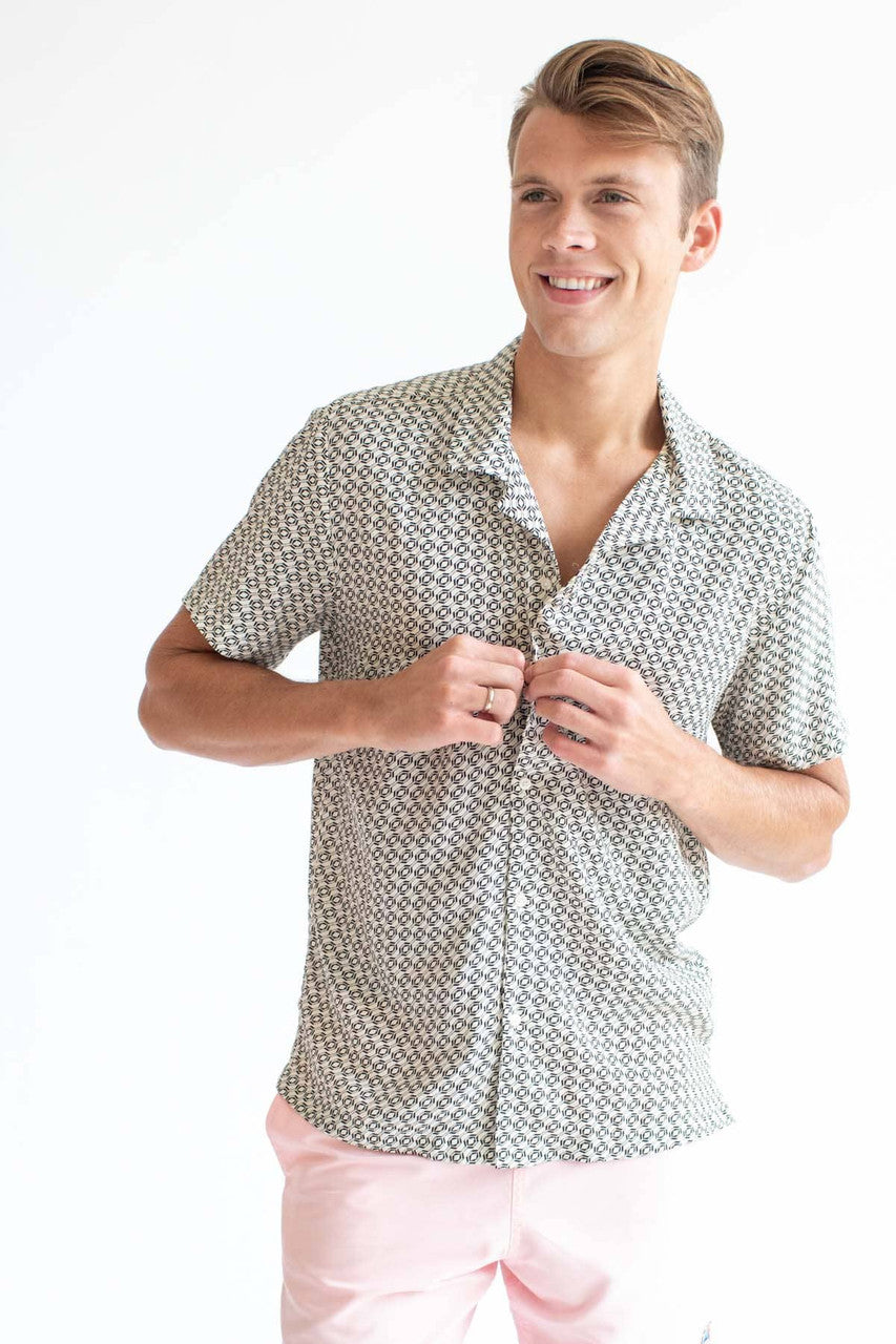 Micro Geo Striped Camp Button Up Shirt