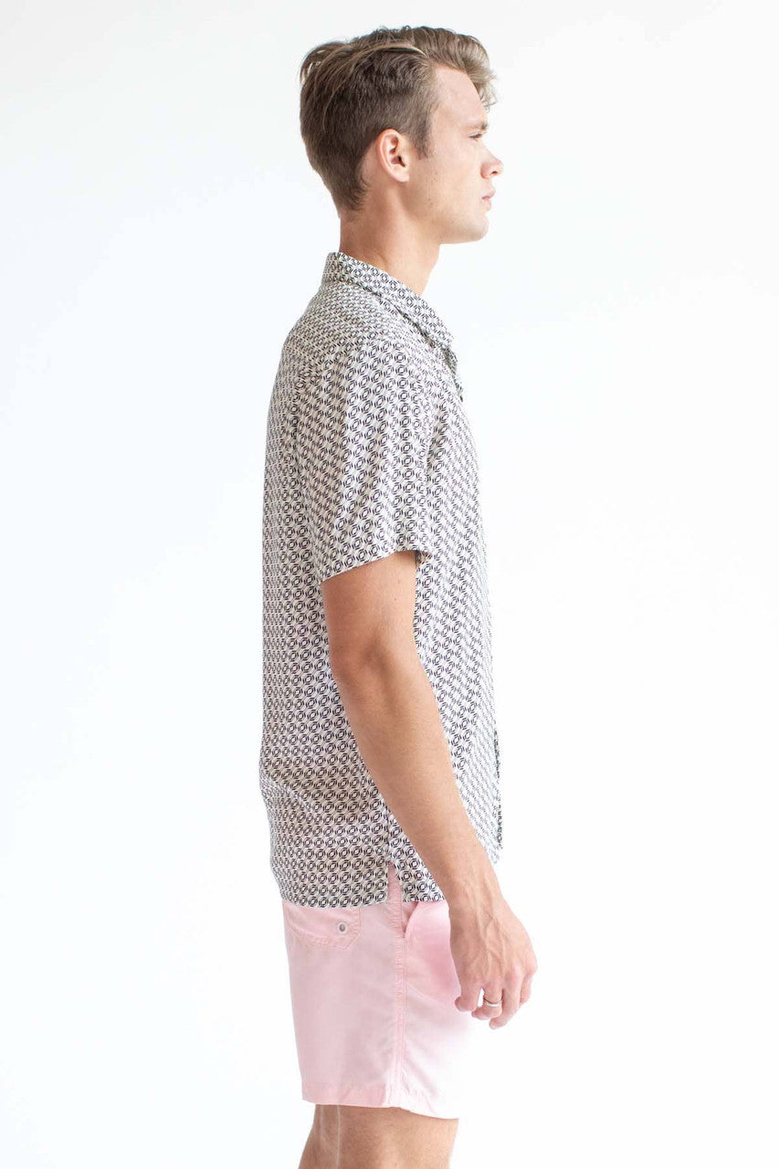 Micro Geo Striped Camp Button Up Shirt