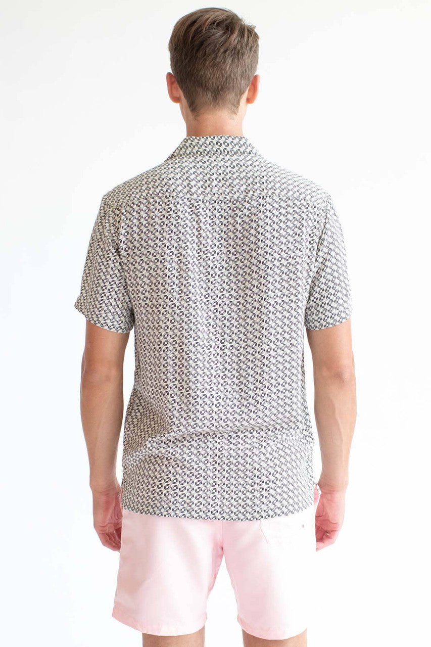 Micro Geo Striped Camp Button Up Shirt