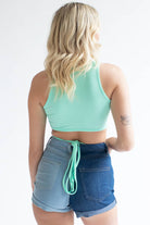 Mint Beaded Wrap Waist Crop Tank
