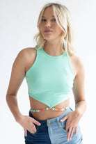 Mint Beaded Wrap Waist Crop Tank