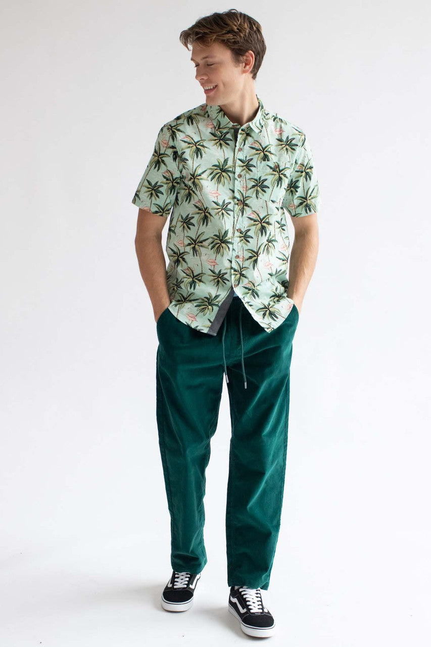 Mint Flamingo In The Palms Hawaiian Button Up Shirt