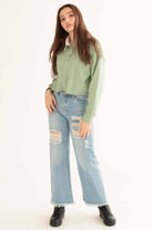 Mint Green Cropped Polo Sweatshirt