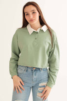 Mint Green Cropped Polo Sweatshirt