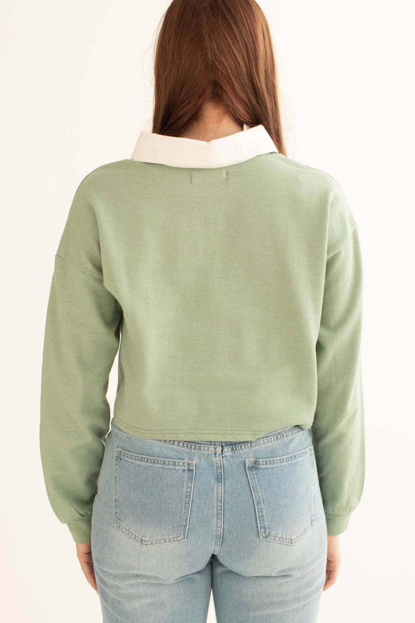 Mint Green Cropped Polo Sweatshirt
