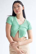 Mint Ribbed Short Sleeve Cardigan
