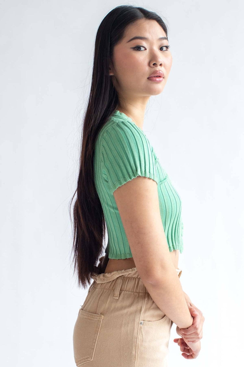 Mint Ribbed Short Sleeve Cardigan