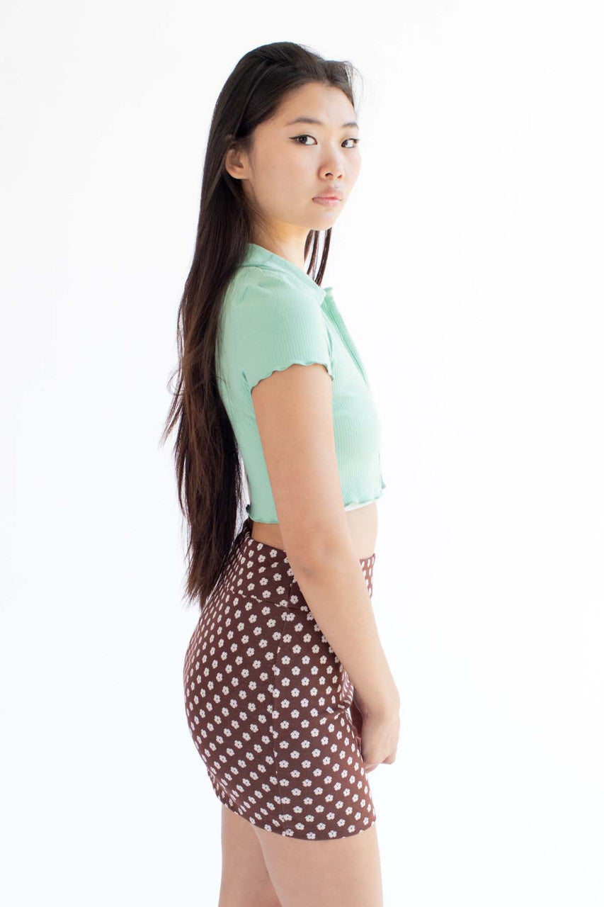 Mint Ribbed Short Sleeve Polo Cardigan