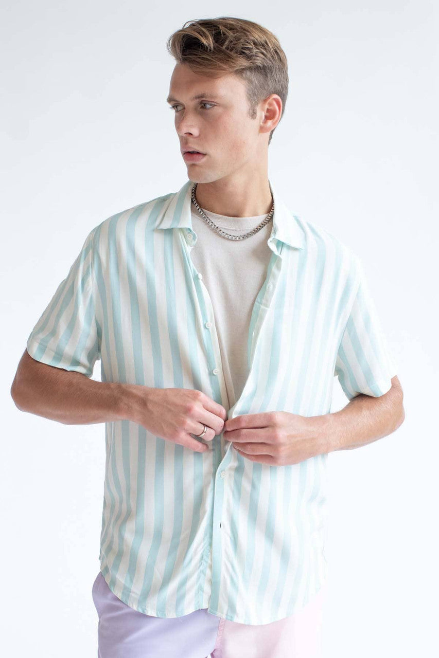 Mint Vertical Striped Button Up Shirt