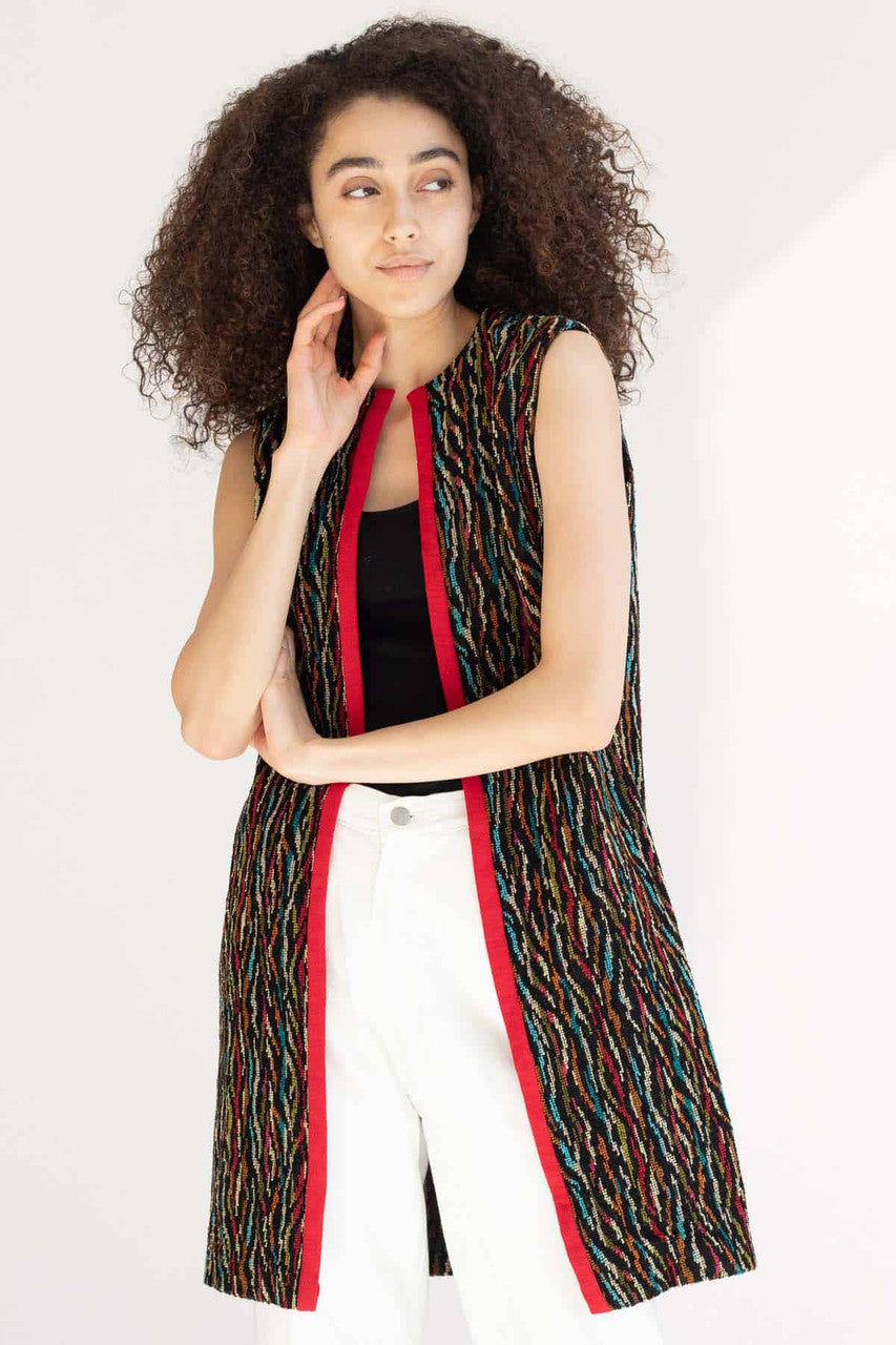 Multicolor Embroidered Long Vest