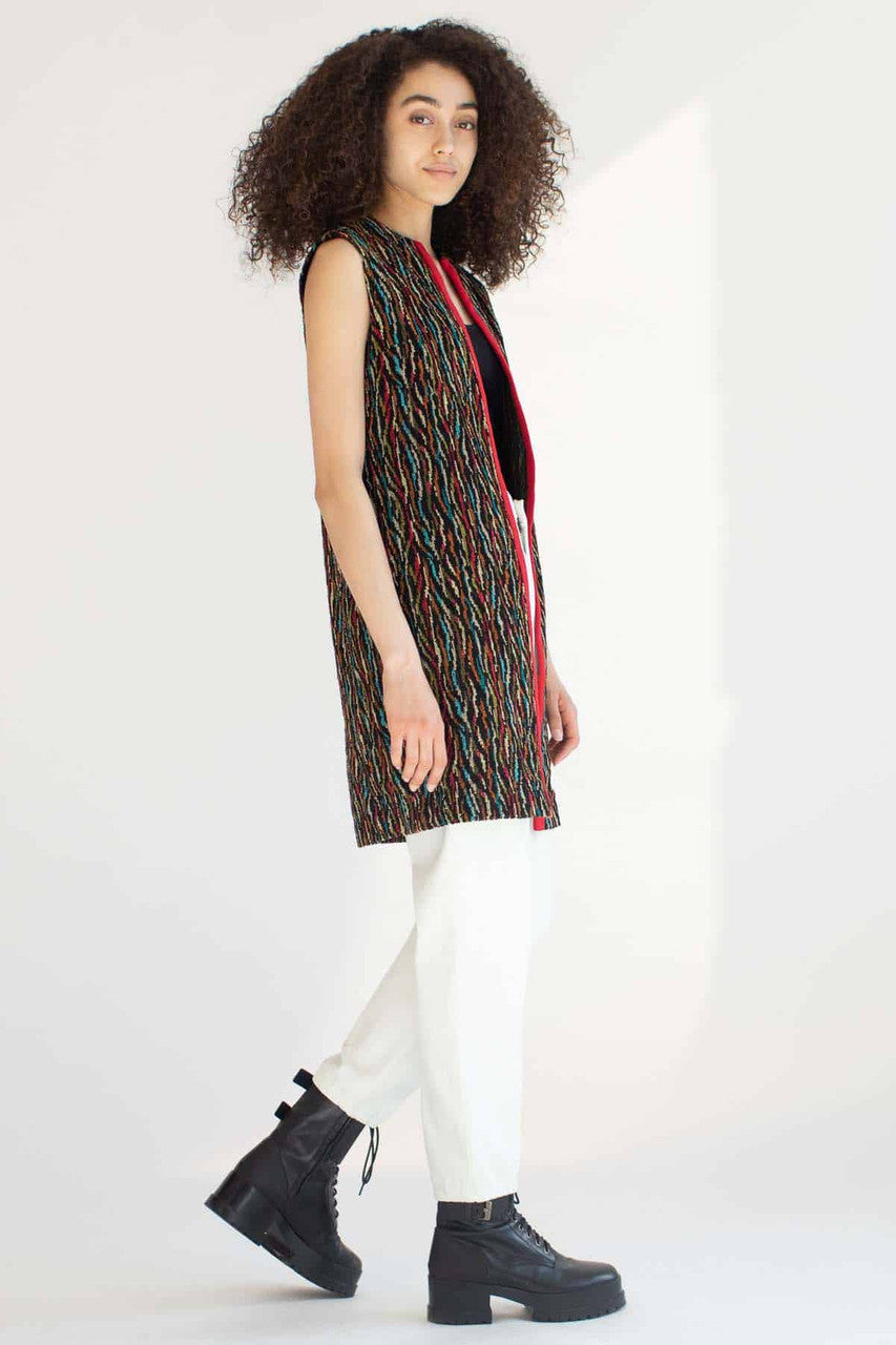 Multicolor Embroidered Long Vest