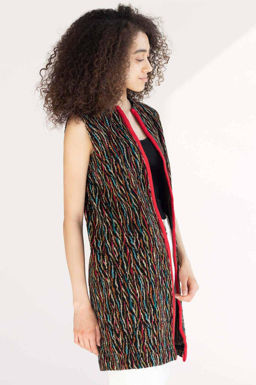 Multicolor Embroidered Long Vest