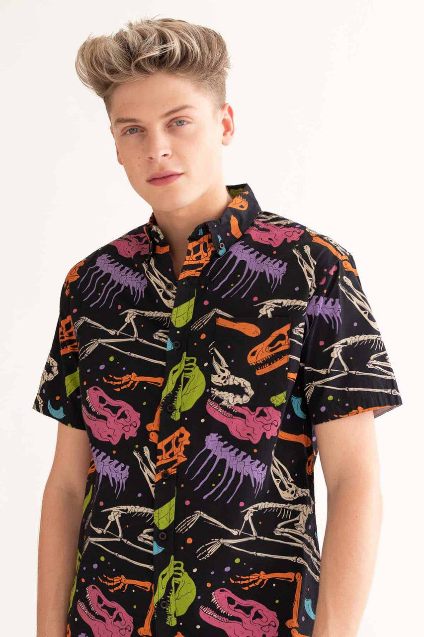 Multicolor Paleontology Woven Button Up Shirt