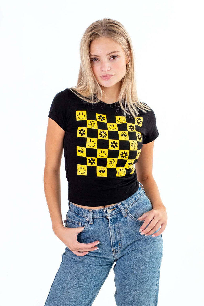 Mushroom Check Crop Tee