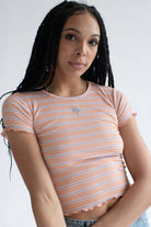 Mushroom Embroidered Apricot Striped Tee