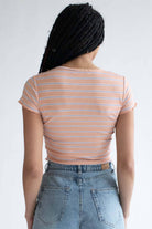 Mushroom Embroidered Apricot Striped Tee
