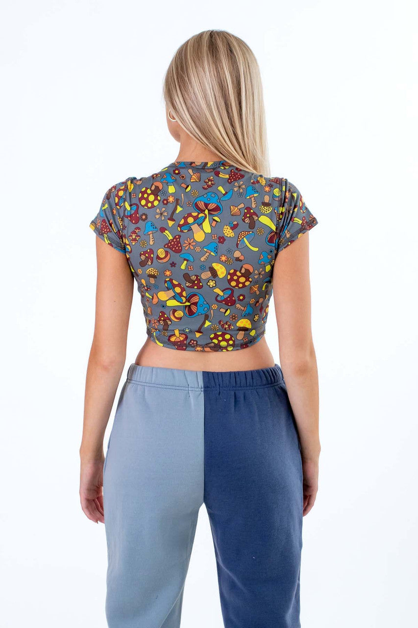 Mushroom Print Crop Tee