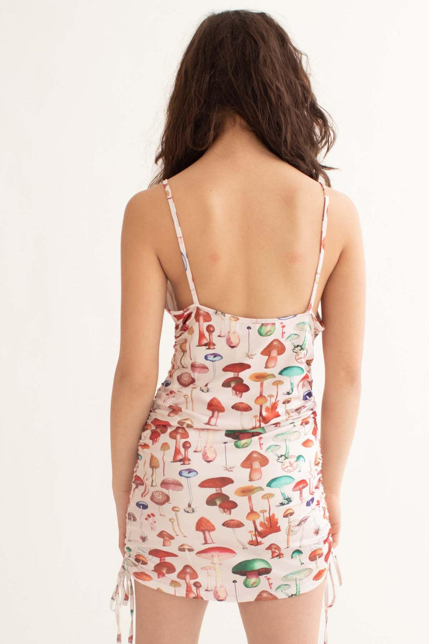 Mushroom Print Ruched Side Dress