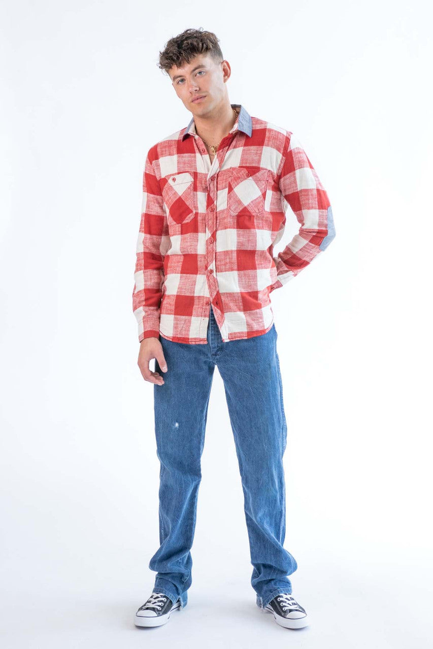 Natural Red Denim Patch Flannel