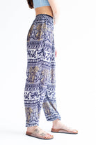 Navy & Ivory Elephant Drawstring Harem Pants