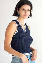Navy Contrast Trim Sweater Vest