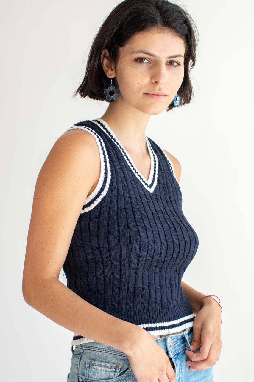 Navy Contrast Trim Sweater Vest