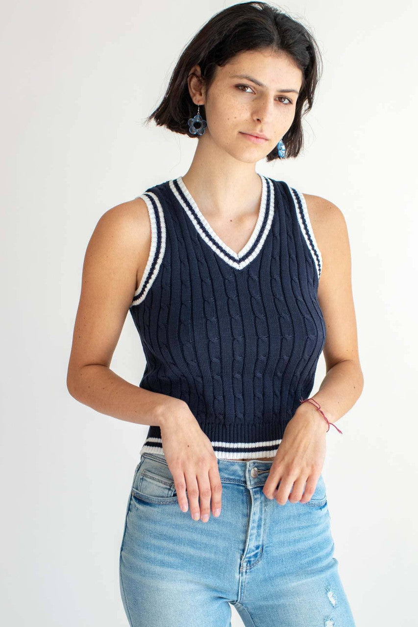 Navy Contrast Trim Sweater Vest