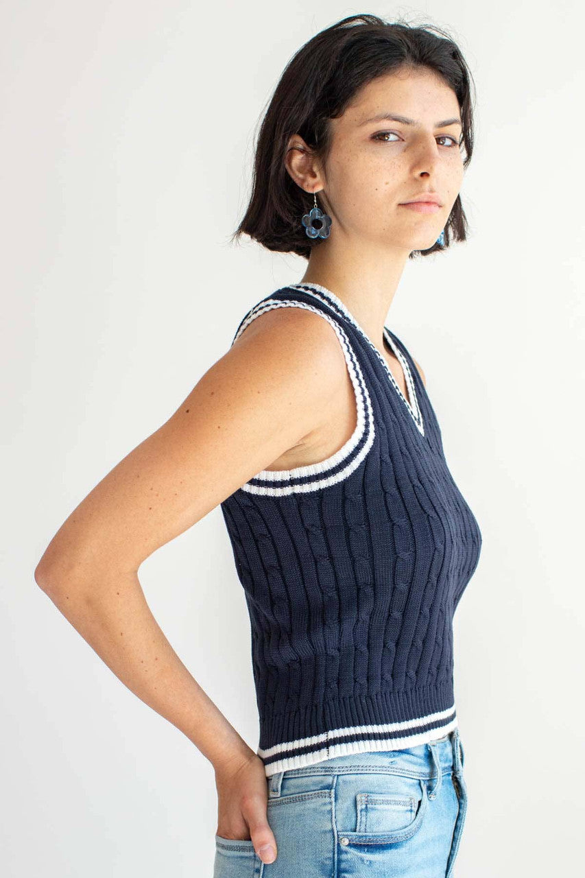 Navy Contrast Trim Sweater Vest